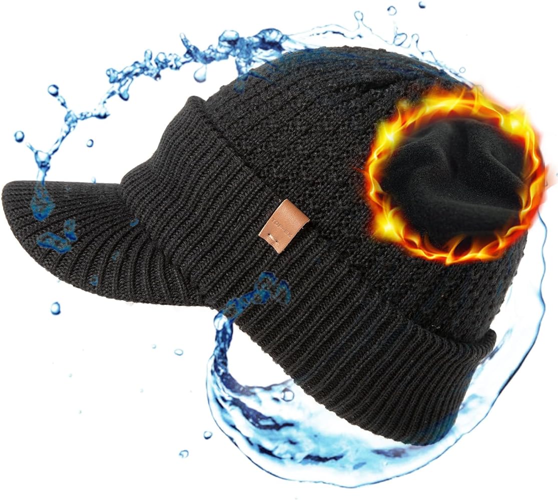 L/XL/XXL 50% Merino Wool Waterproof All Weather Brim Beanie Fleece Lined