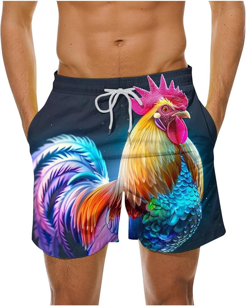 Man Shorts Funny Printed Hawaiian Summer Shorts Colorblock Loose Fit Plus Size Tropical Beach Shorts for Mens 2024