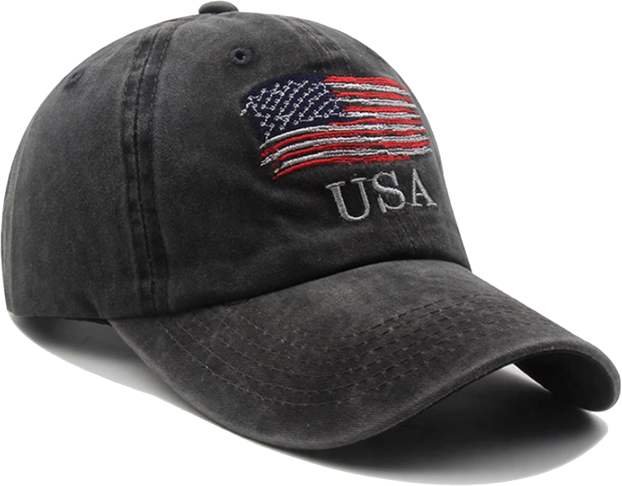 Women Men American-Flag Baseball-Cap Distressed Cotton Dad Hat Embroidered for Unisex American Independence Day