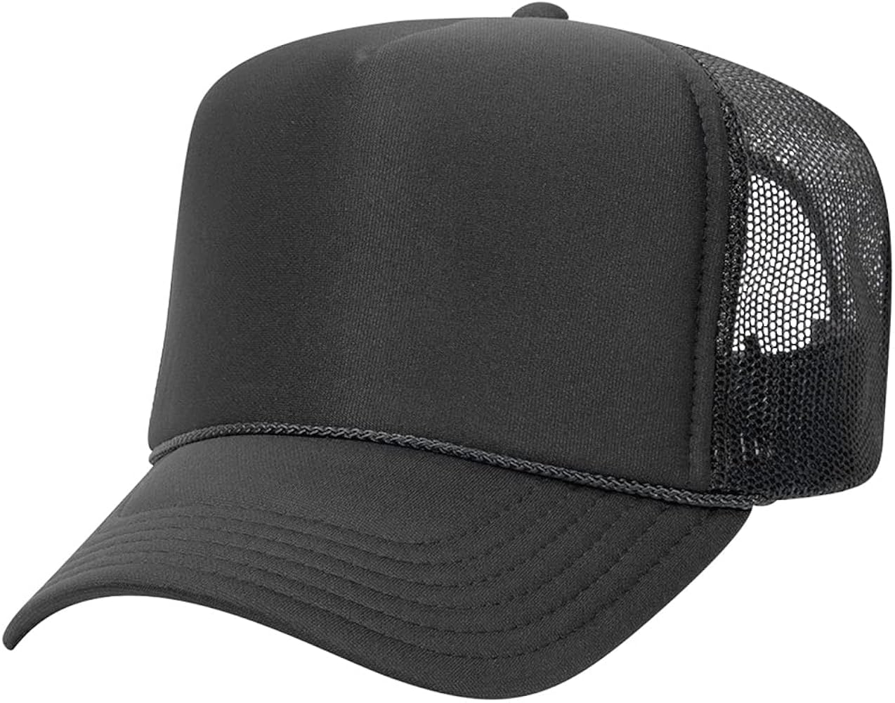 | 5 Panel High Crown Mesh Back Trucker Hat OSFM | Foam Front Trucker Cap w/Snap Closure