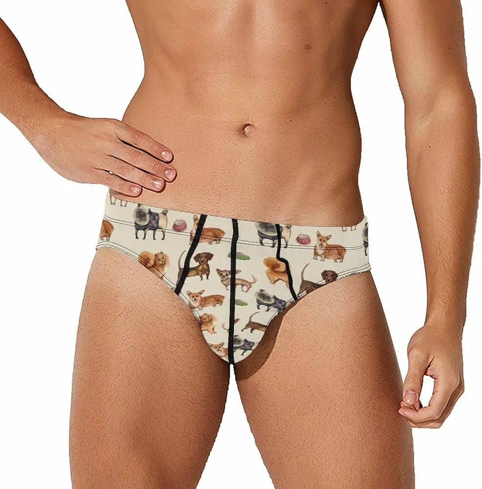 Dachshund Pug Chihuahua Welsh Corgi Dog Men's Underwear Briefs Breathable Underpants with Stretch Waistband