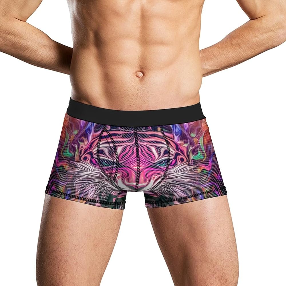 Tiger Head with Creative Abstract Element Men's Soft Underwear Breathable Boxer Briefs Casual Stretch Trunks