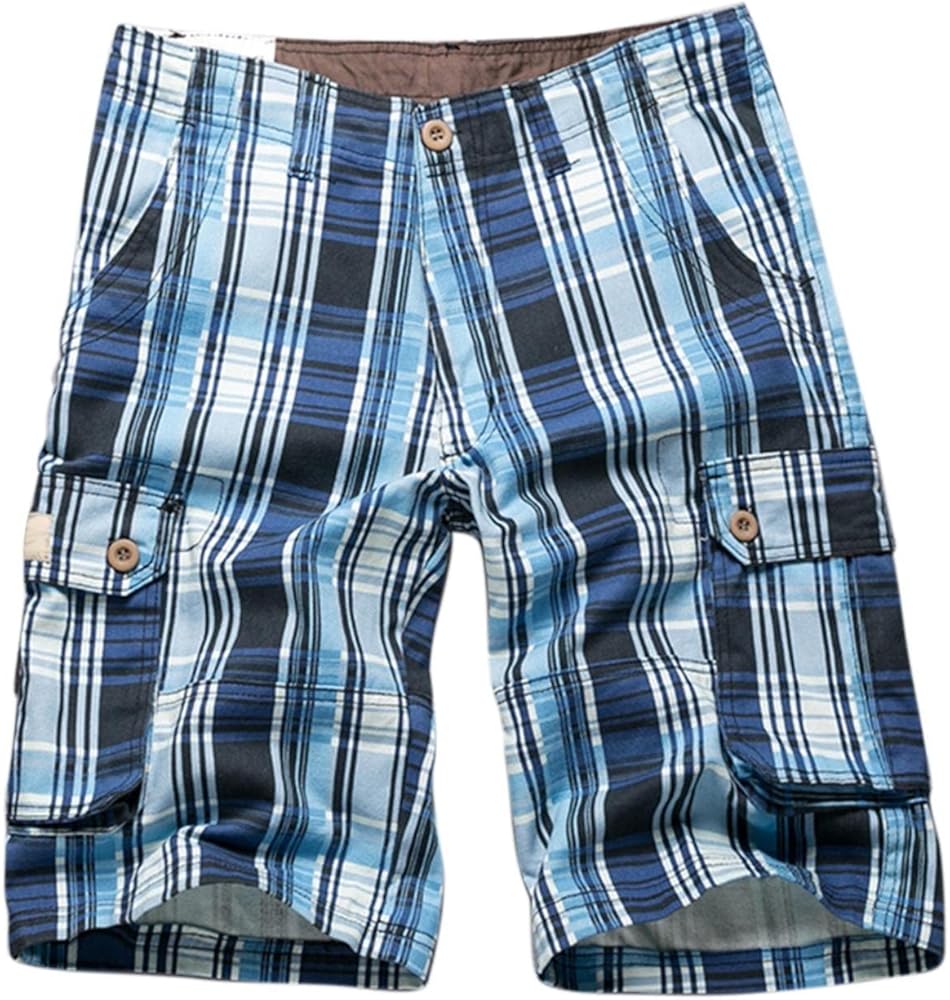 Men's Shorts Cargo Summer Multi Pocket Plaid Solid Shorts Casual Shorts for Men, Blue, 30