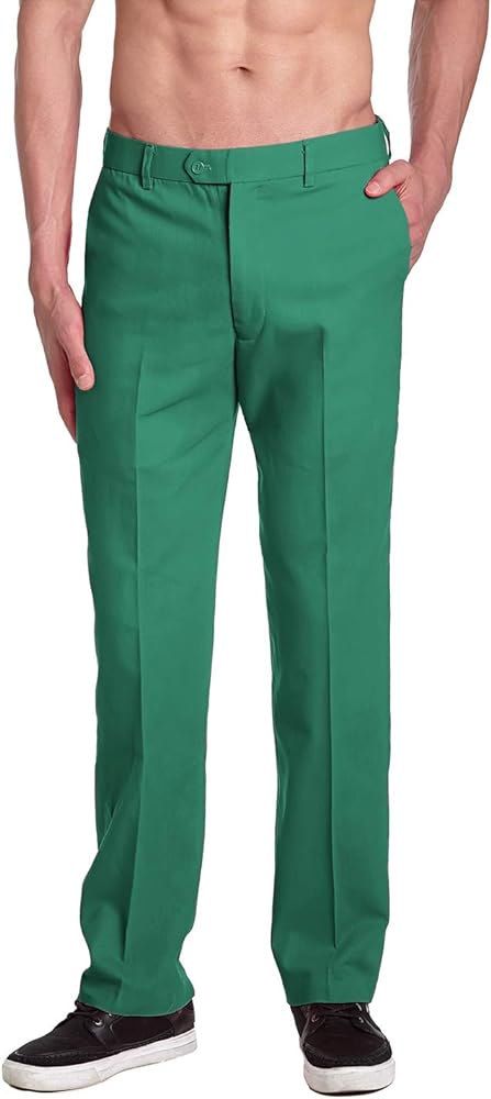 Brand Men's Solid AQUA GREEN Color Dress Pants Flat Front Mens Trousers