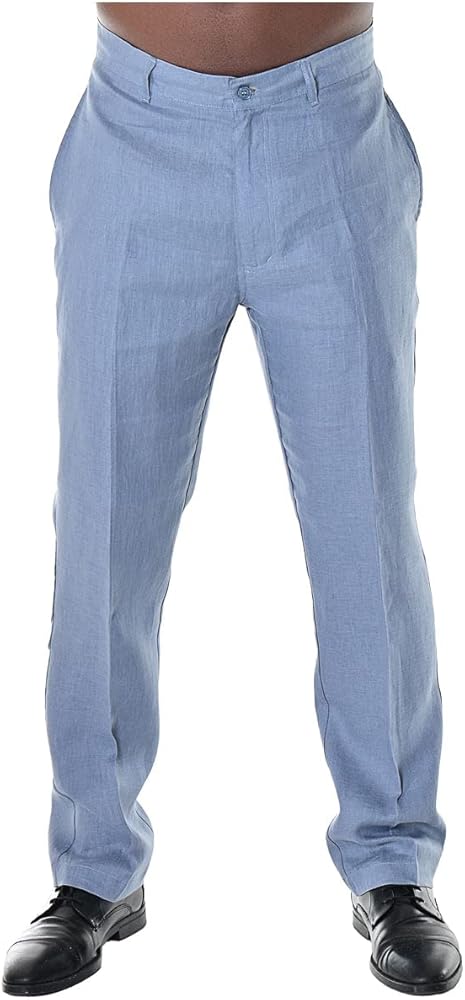 Mens Casual Summer Flat Front Pants 100% Linen - in (6) Colors - MLP50