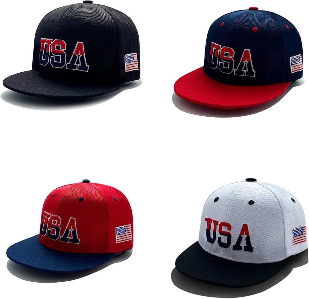 4 Pieces USA Hats for Men American Flag Baseball Cap Adjustable USA Flag Patriotic Hat Dad Hats