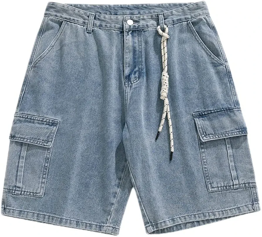 DFHBFG Men's Casual Denim Shorts Men's Thin Loose Casual Sportswear Shorts with Pockets(X-Large)