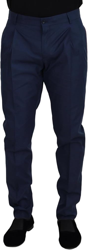 Dolce & Gabbana Blue Cotton Silk Trousers Chinos Men's Pants