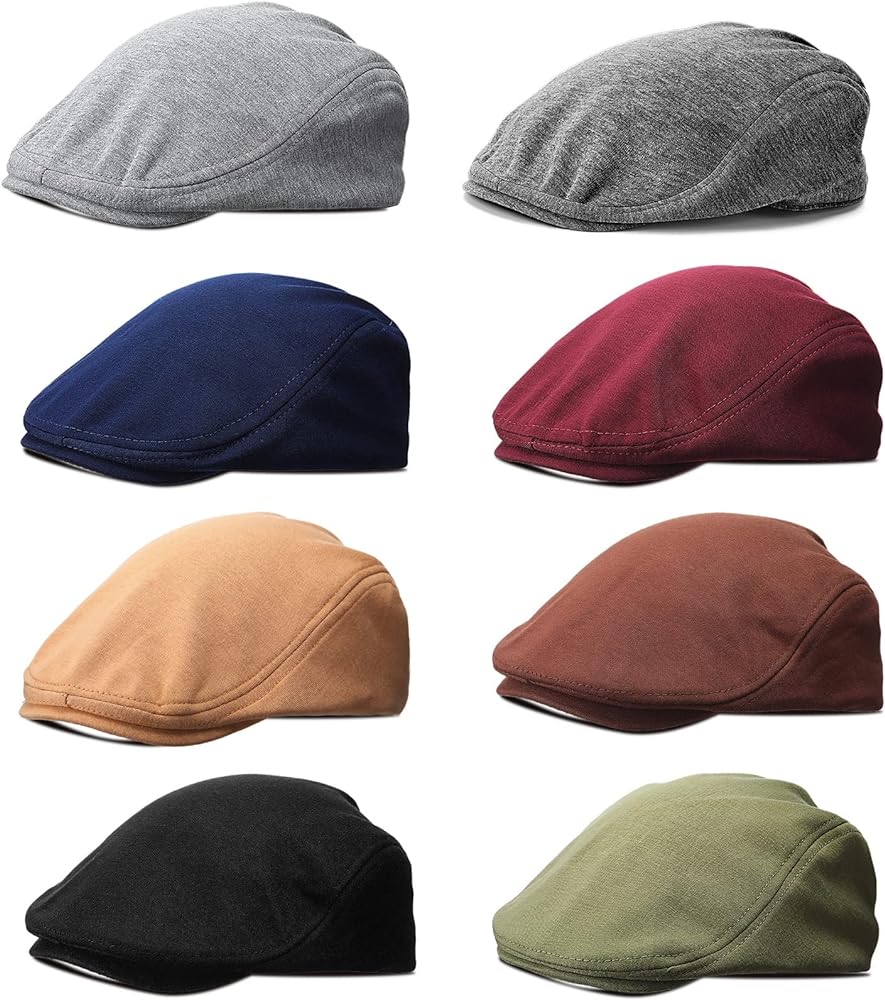 8 Pcs Newsboy Hats for Men Cotton Flat Cap Lvy Gatsby Newsboy Hat Scally Cap Irish Hat Winter Beret Hat Cabbie for Men Father Grandfather Lovers Gifts