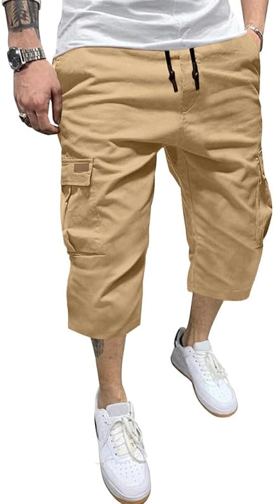 JMIERR Mens Casual Twill Cargo Shorts Cotton Drawstring Classic Cargo Stretch Short below Knee 13 Inches with 6 Pockets