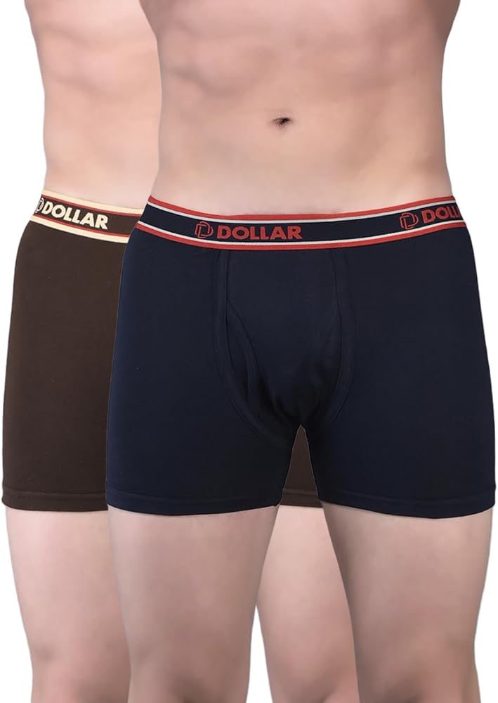 Dollar Men's Assorted Solid Combed Cotton Classy Long Trunk with Fly Front Access underwear (Colour May Vary) (Pack of 2)