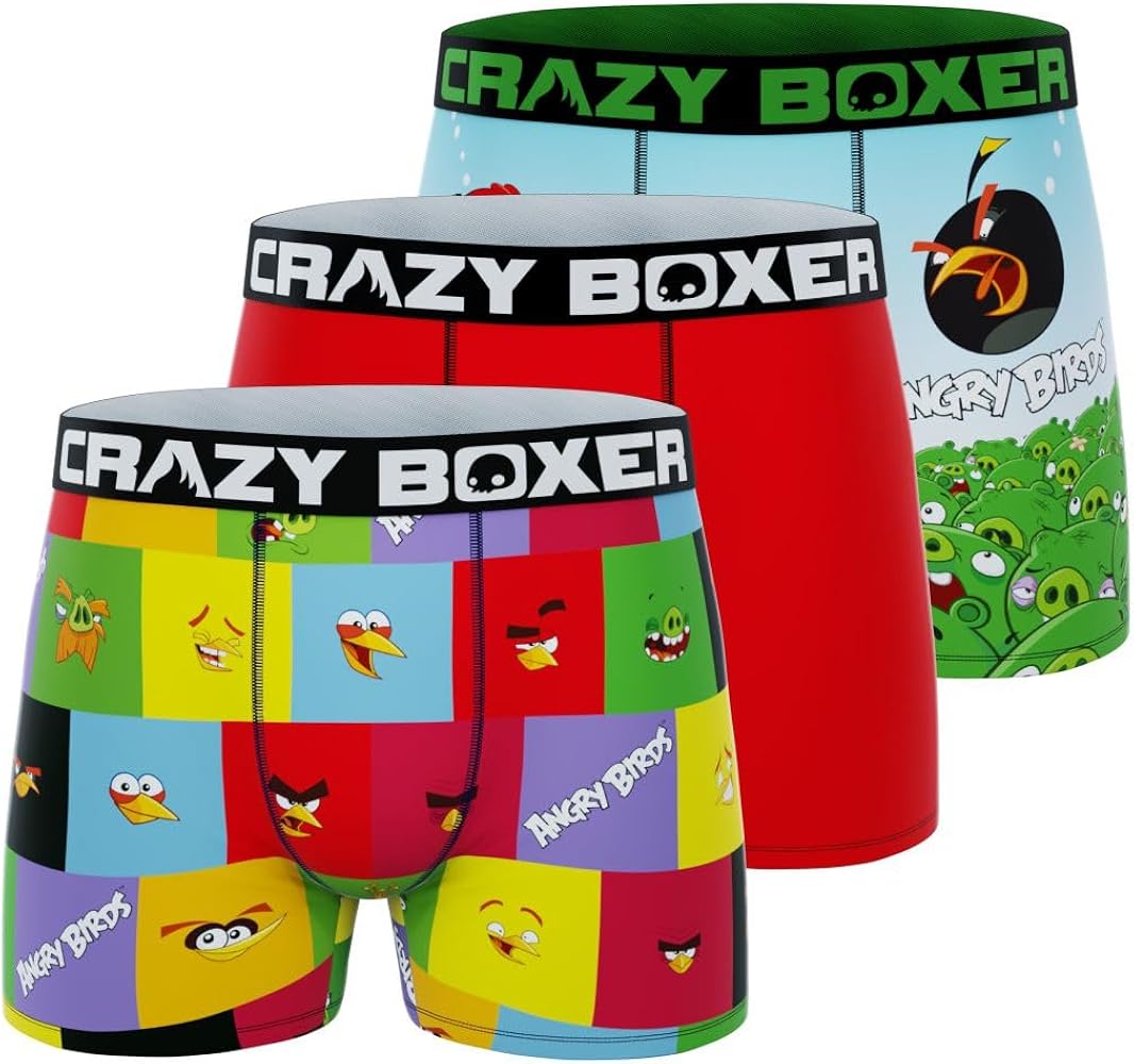 CRAZYBOXER Men's Underwear Angry Birds Lightweight Comfortable Boxer Brief Non-slip waistband (2 PACK)