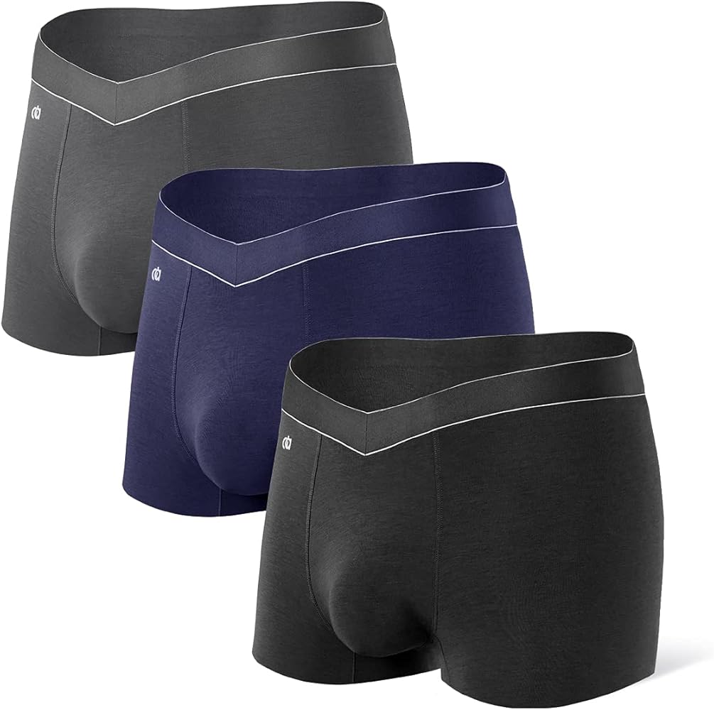 DAVID ARCHY Men's Breathable Comfort Soft Underwear Cotton-Modal Blend Pouch Trunks V-Support Waistband in 3 Pack No Fly (M, Black/Dark Gray/Navy Blue - Cotton-Modal Blend)