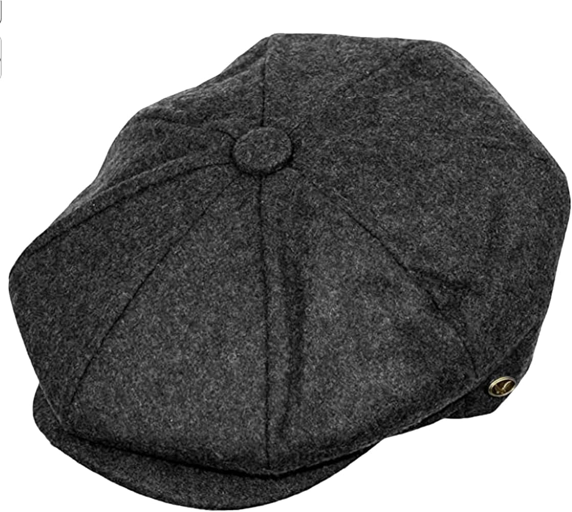 Men's Classic 8 Panel Wool Blend Newsboy Snap Brim Collection Hat