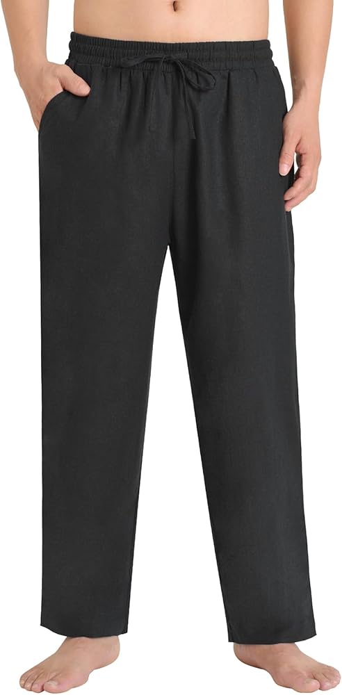 Weintee Men's Casual Linen Beach Pants with Pockets