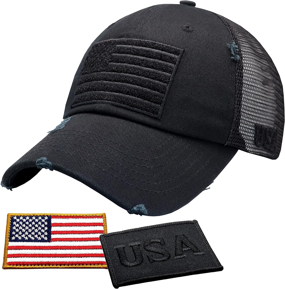 Antourage American Flag Unconstructed Unisex Mesh Snapback Baseball Hat Cap for Men and Women +2 Patriotic Patches Included