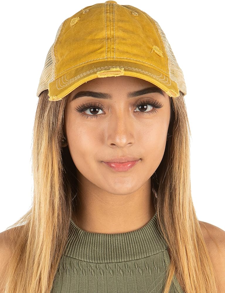 Funky Junque Women’s Trucker Hat Adjustable Athletic Vintage Washed Distressed Mesh Baseball Cap Dad Hat