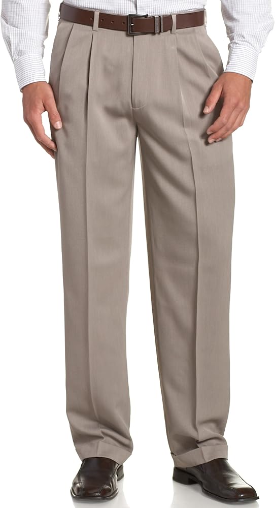 Perry Ellis mens Classic Fit Elastic Waist Double Pleated Cuffed Pant, Simply Taupe, 34W x 30L US