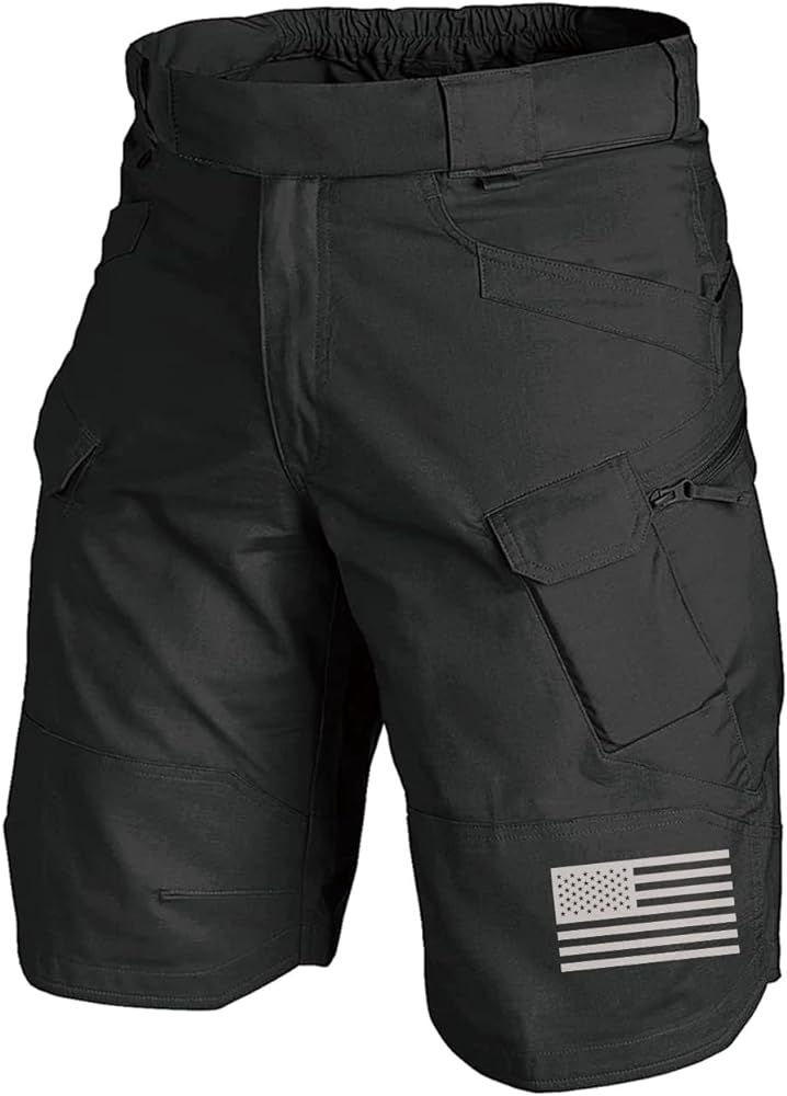 H HYFOL Men's Cargo Shorts American Flag Pariotic Multi-Pocket Outdoor Golf Tactical Shorts