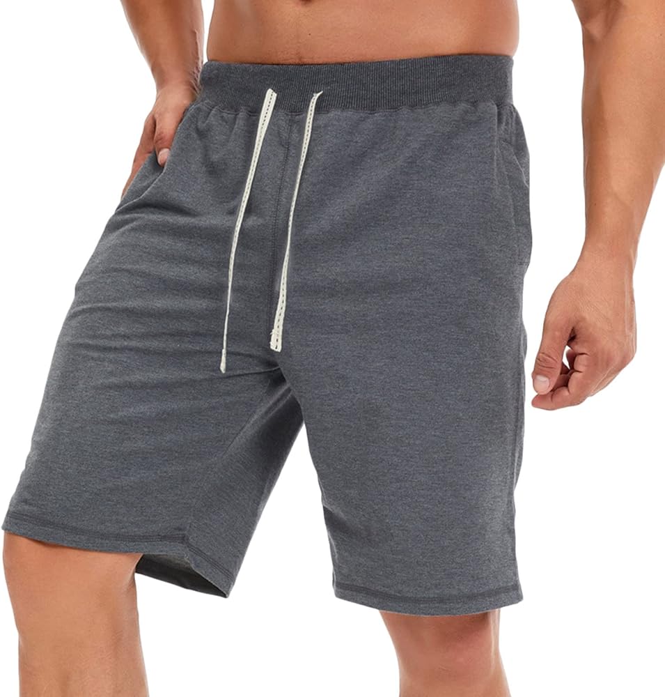 Men's Summer Shorts Drawstring Elastic Waist Jogger Shorts Solid Color Loose Beach Shorts with Pockets