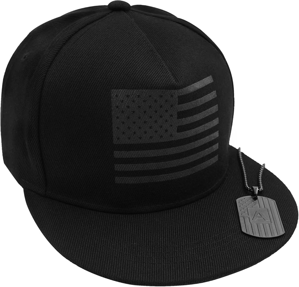 American Flag Hat with 1pcs Necklace, Lightweight Flat Bill Hats for Men, Comfortable Fit Baseball Cap