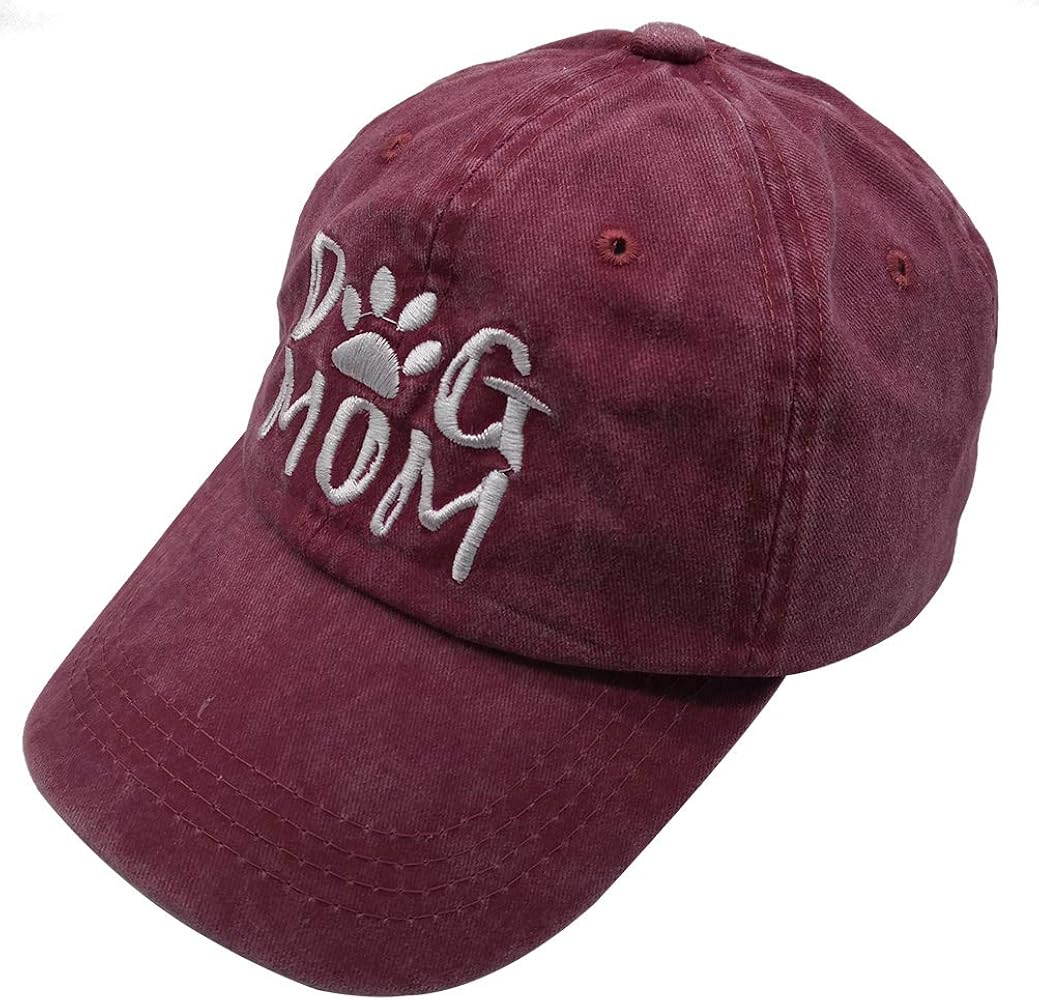 Denim Fabric Adjustable Dog Mom Hat Fashion Distressed Baseball Cap for Women