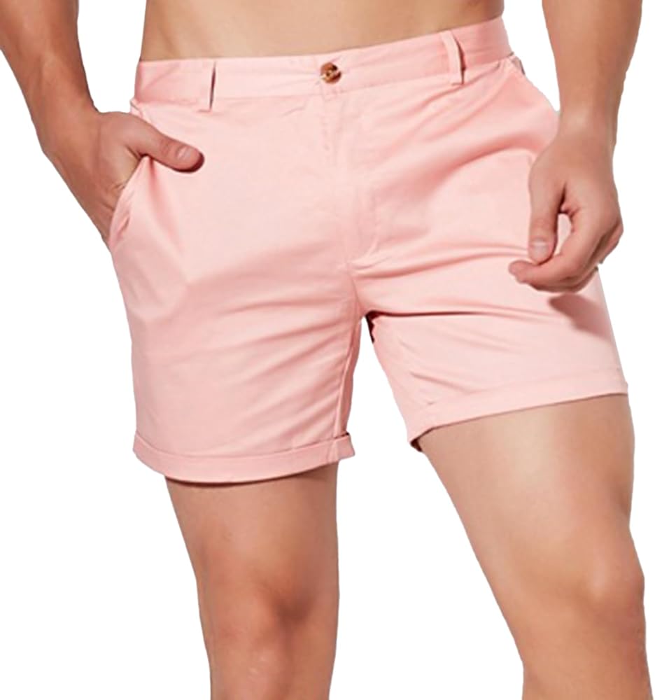 Mens Slim Fit 5 Inch Inseam Chino Shorts Cotton Stretch Golf Shorts Summer Casual Short Shorts with Pockets