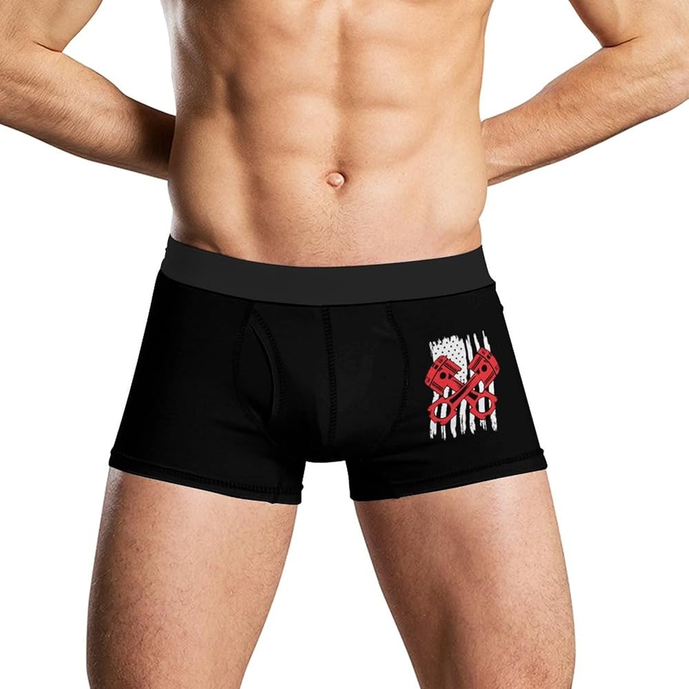 American Flag Car Mechanic Men's Soft Underwear Breathable Boxer Briefs Casual Stretch Trunks