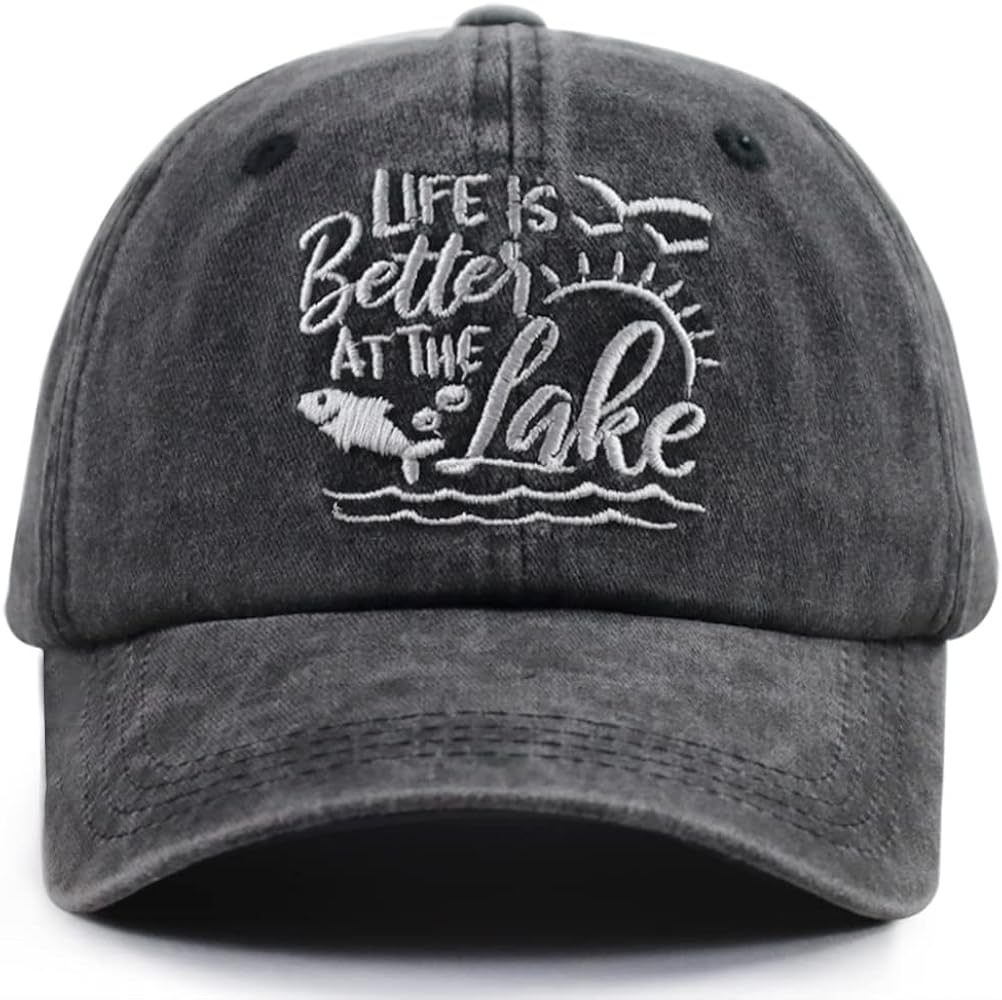 Life is Better at The Lake Hats, Funny Adjustable Embroidered Lake Life Decor Baseball Cap for Women Men