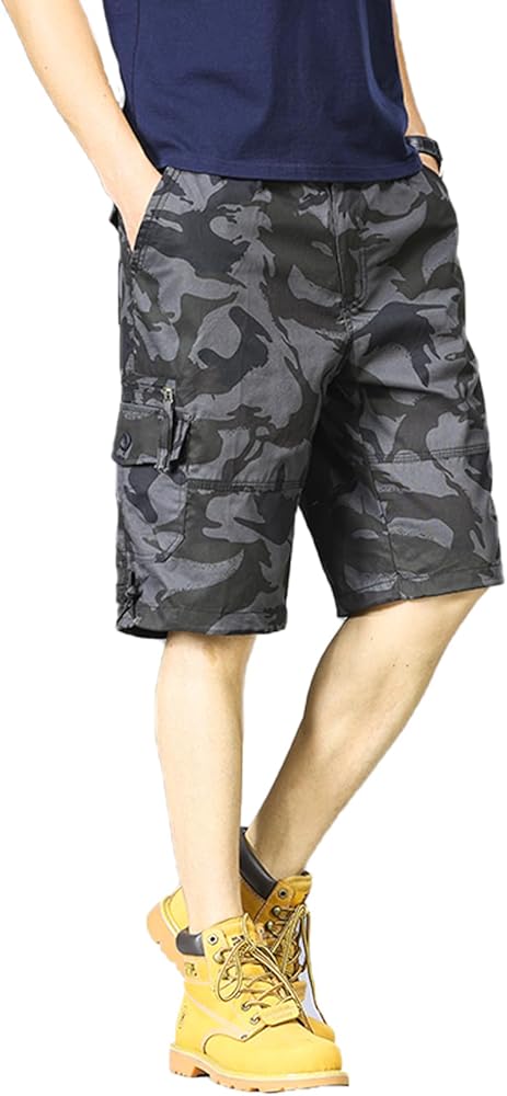 Mens Cargo Shorts Elastic Waist Relaxed Hiking Shorts Men 1/2 Casual Cotton Shorts Big and Tall Work Shorts for Men