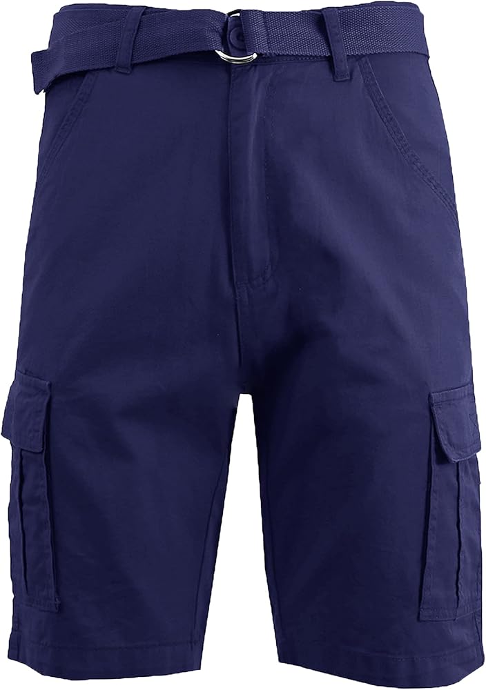 Men’s Classic Belted Cotton Stretch Cargo Pocket Shorts