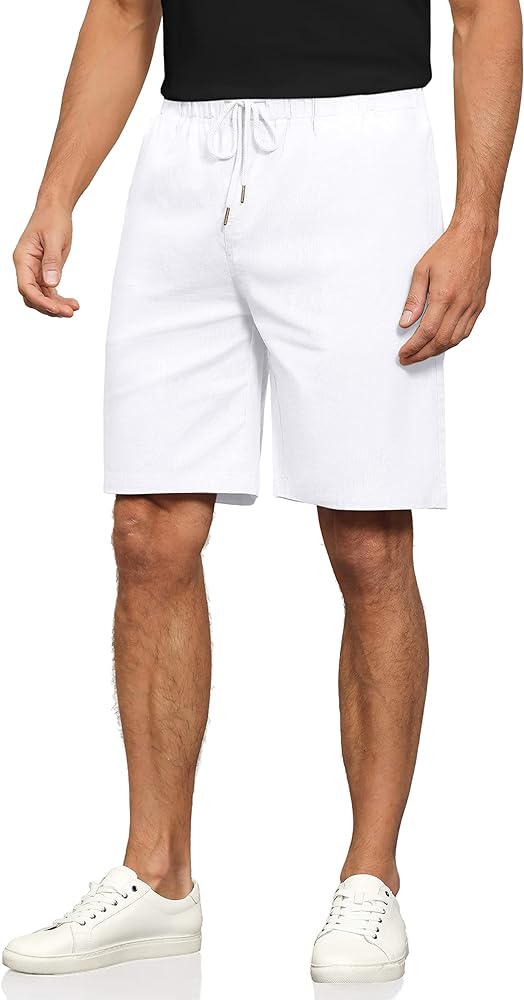 Janmid Men's Linen Casual Classic Fit Short Drawstring Summer Beach Shorts with Pockets