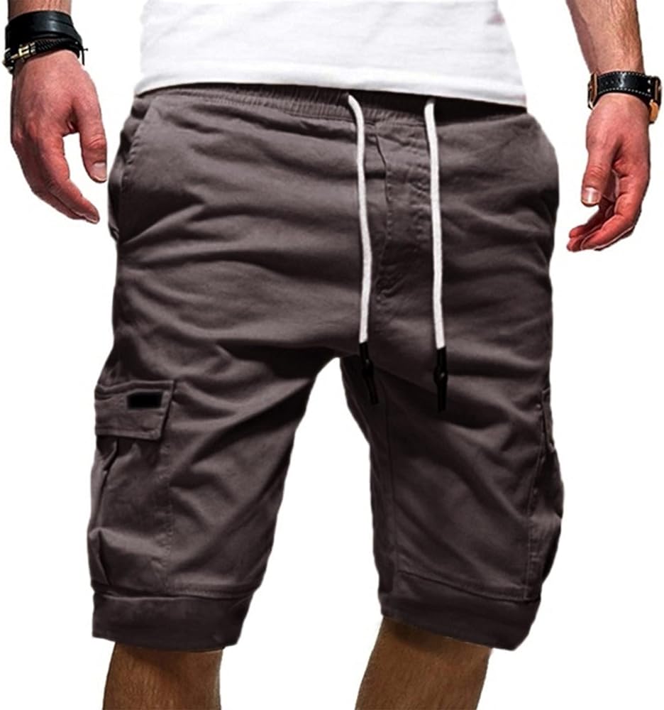 Mens Cargo Shorts Joggers Drawstring Elastic Waist Cargo Shorts for Men Casual Loose Fit with Multi Pockets