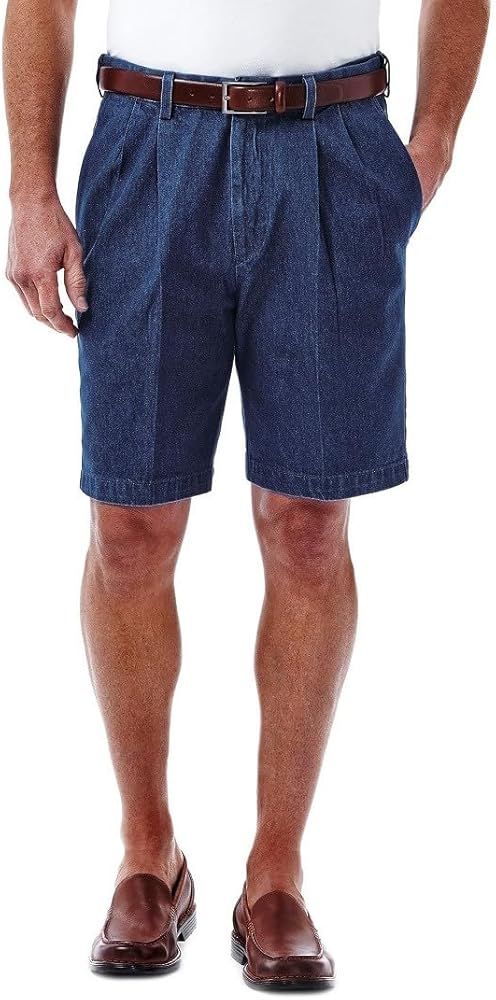 Haggar Men's Work to Weekend Expandable Waist Pleat Front Short, Denim (44, Stonewashed)