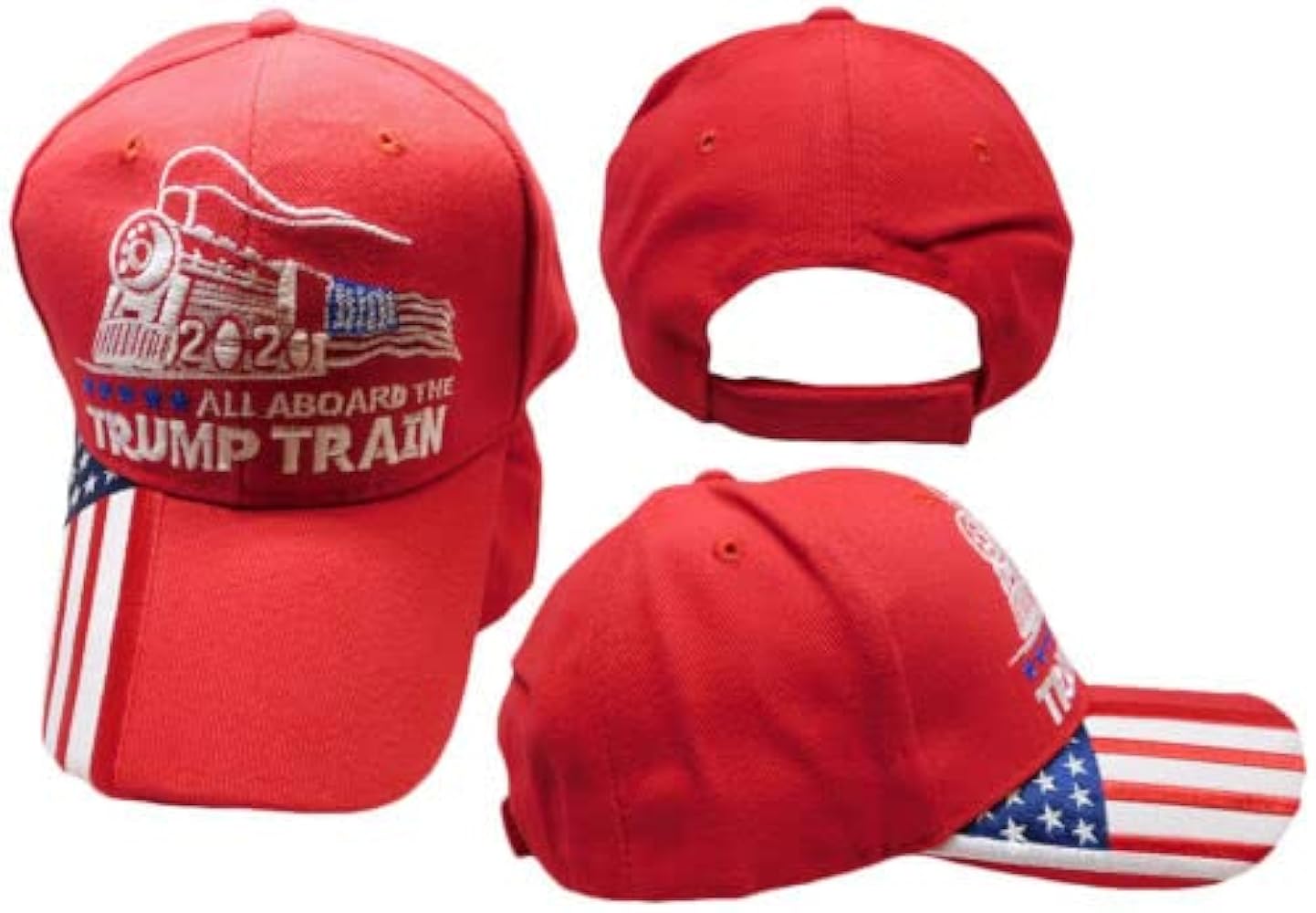 All Aboard The Trump Train 2020 Red USA Flag On Bill Embroidered Hat Cap