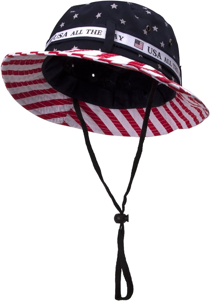 TOP HEADWEAR Cotton Twill USA American Flag Bucket Hat USA All The Way Boonie