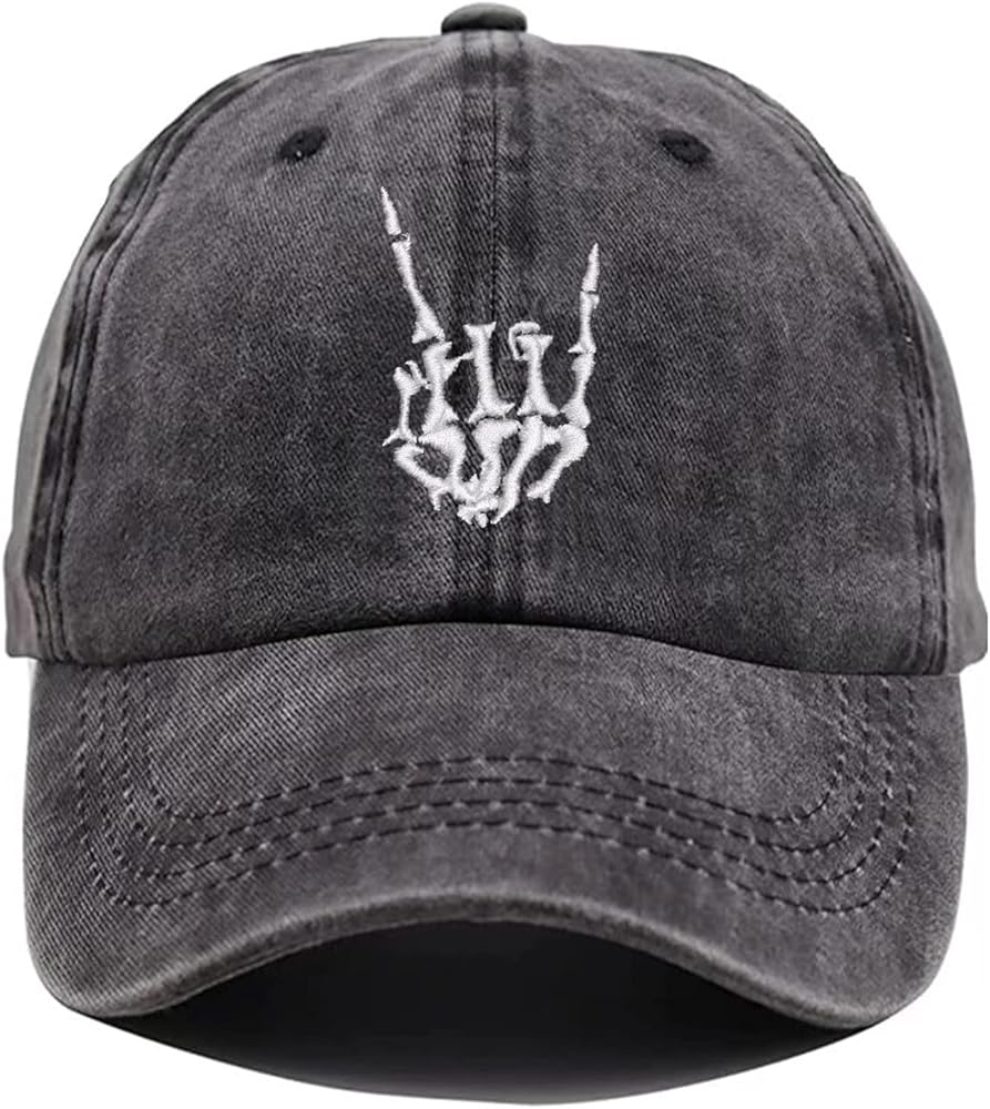 Halloween Skull Baseball Cap Hats for Men Women Emo Cool Gothic Goth Skeleton Perfect Best Grunge Spooky Graphic Birthday Presents Vintage Dad Trucker Hat Black