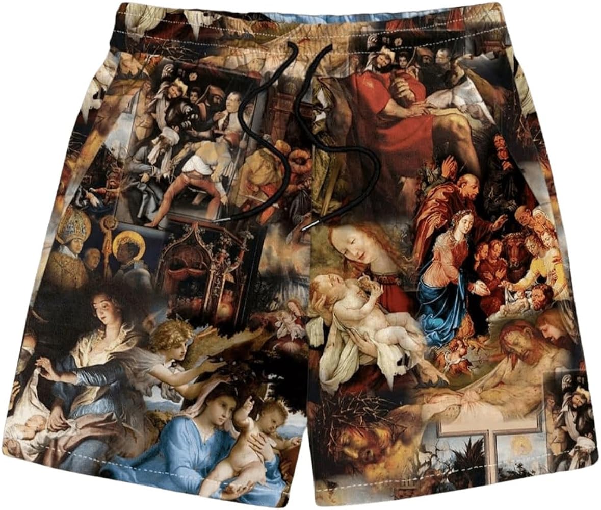 WDIRARA Men's Figure Graphic Print Drawstring Waist Straight Leg Shorts with Pockets