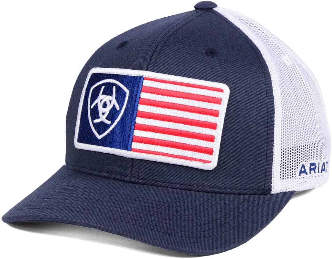 Ariat Men's Shield Flag Center Patch Mesh Cap, Blue, One Size