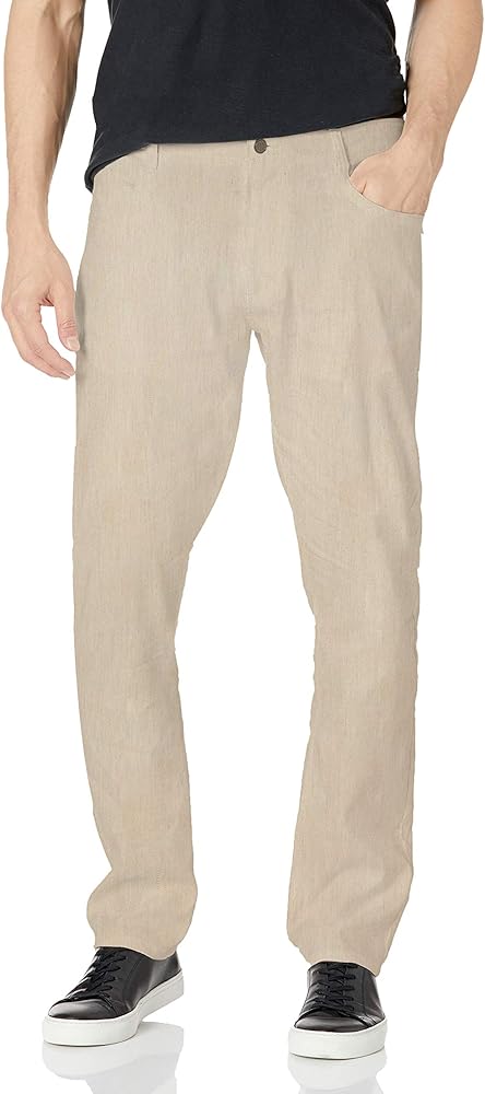 Cubavera Men's Linen-Blend Straight Fit 5-Pocket Flat Front Stretch Pant