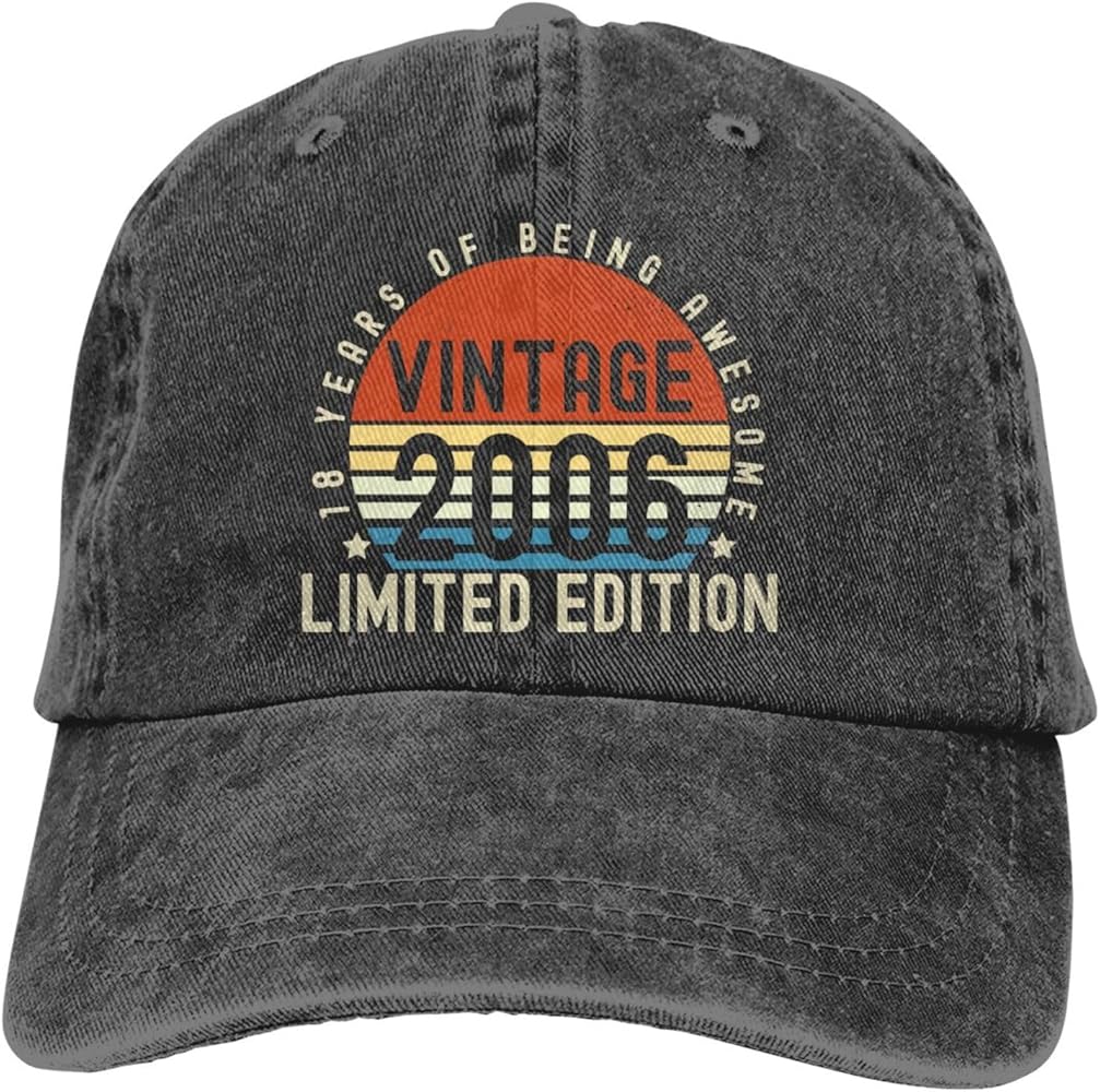 Vintage 2006 Limited Edition Hat for Girls Boys, Adjustable Printed 18 Years of Being Awesome Birthday Gifts Baseball Cap