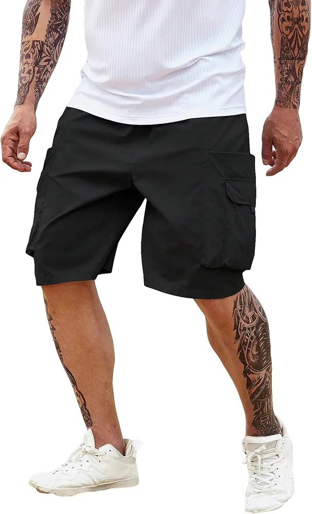 SHENHE Men's Drawstring Waist Cargo Shorts Wide Leg Bermuda Shorts Summer Track Shorts