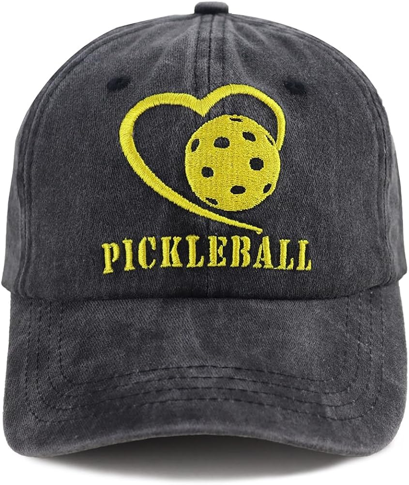 Heart Pickleball Hat for Men Women Gifts, Adjustable Distressed Cotton Embroidered Pickle Ball Baseball Caps