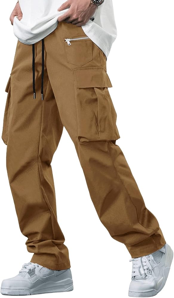 Verdusa Men's Drawstring Waist Side Pocket Straight Cargo Pants Joggers