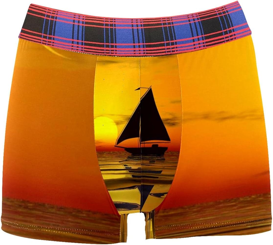 Boxer Briefs Sailboat Sunset Landscape Men Underwear Short Leg Polyester Spandex