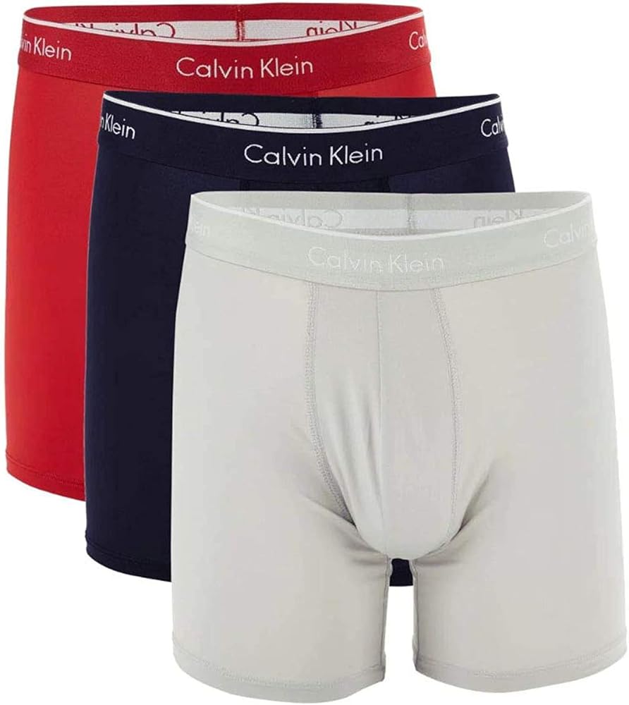 Calvin Klein Men`s Microfiber Stretch Boxer Briefs, 3 Pack (Obsidian(NP2033-980)/Red, Small)