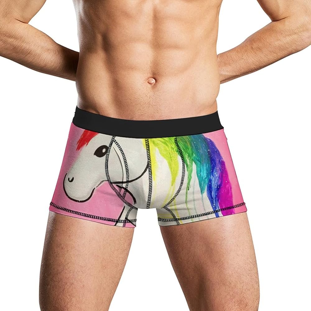 Rainbow Unicorn Men's Soft Underwear Breathable Boxer Briefs Casual Stretch Trunks