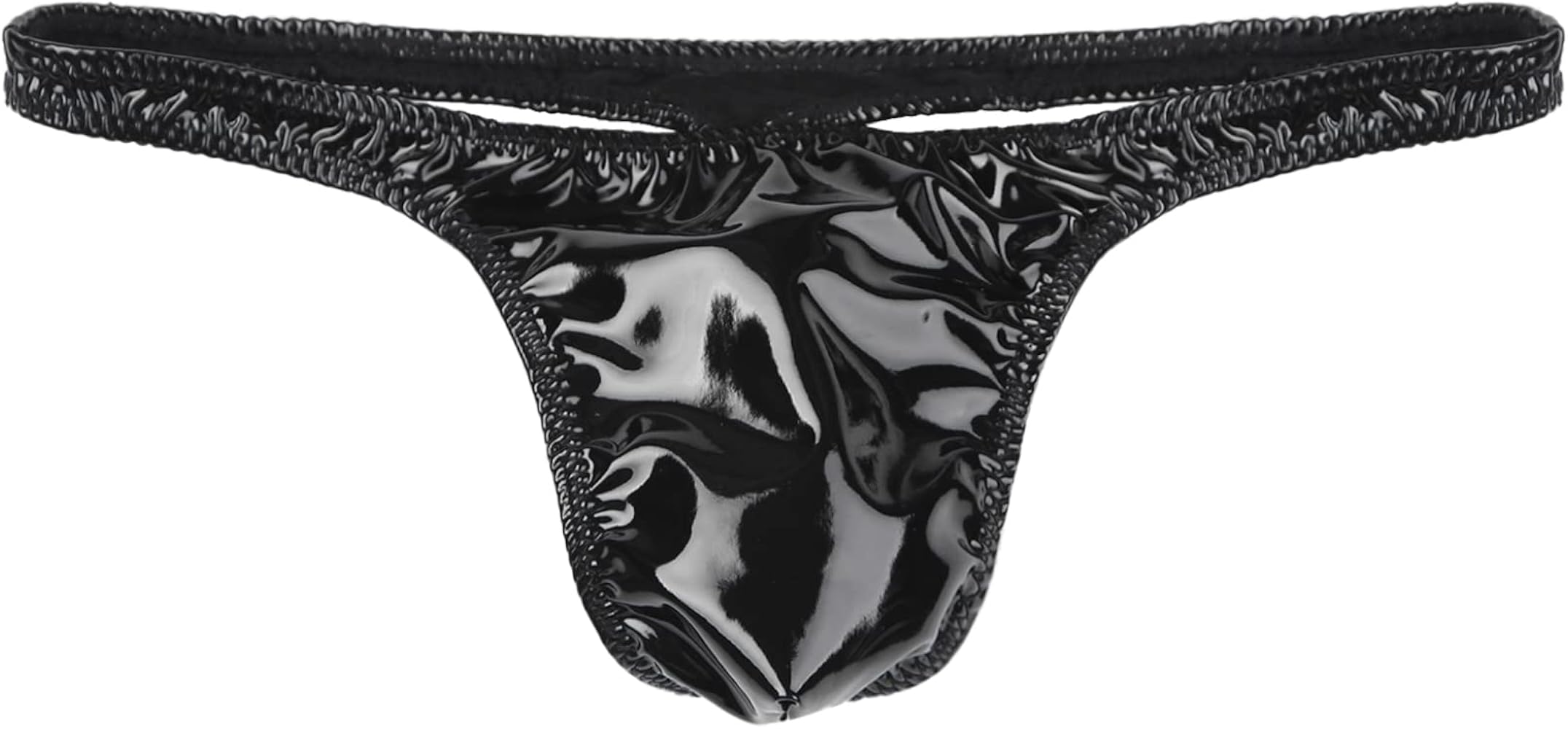 Men's Bulge Pouch Thongs Low Rise Patent Leather Shiny Metallic PVC Leather Cheeky G-String