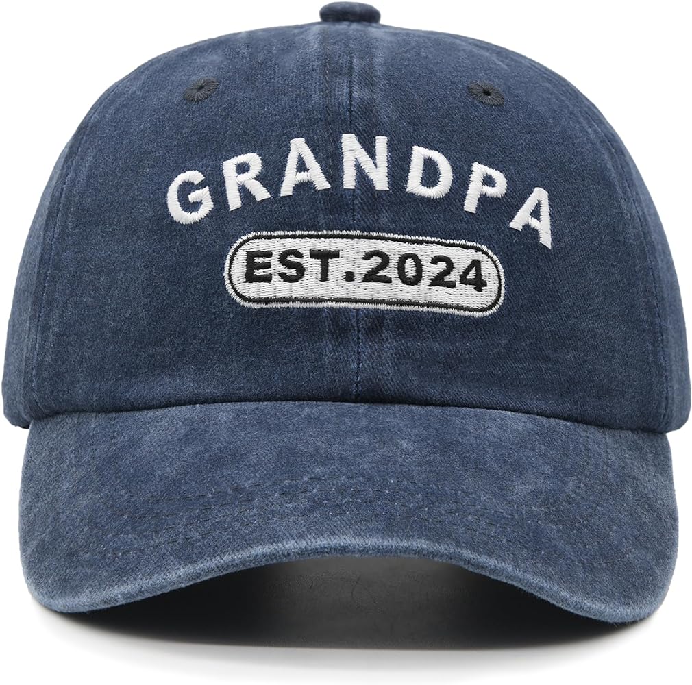 Grandpa Est 2024 Hat with Gift Box Grandfather Baseball Cap for Men