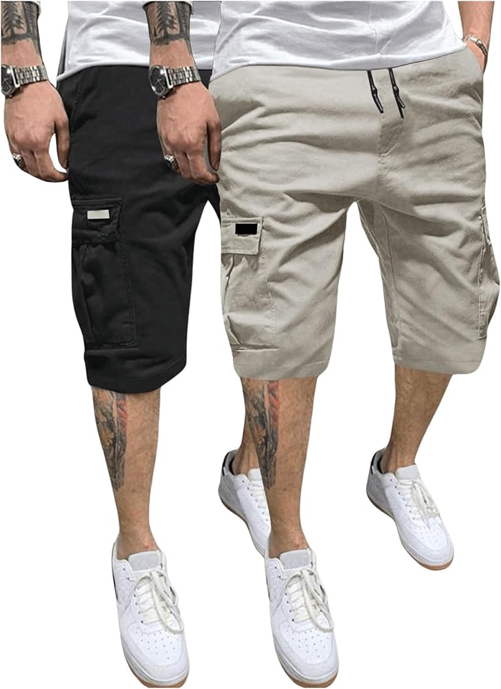 SOLY HUX Men's Classic Cargo Shorts 2 Packs Hiking Shorts Straight Leg Short with Pockets